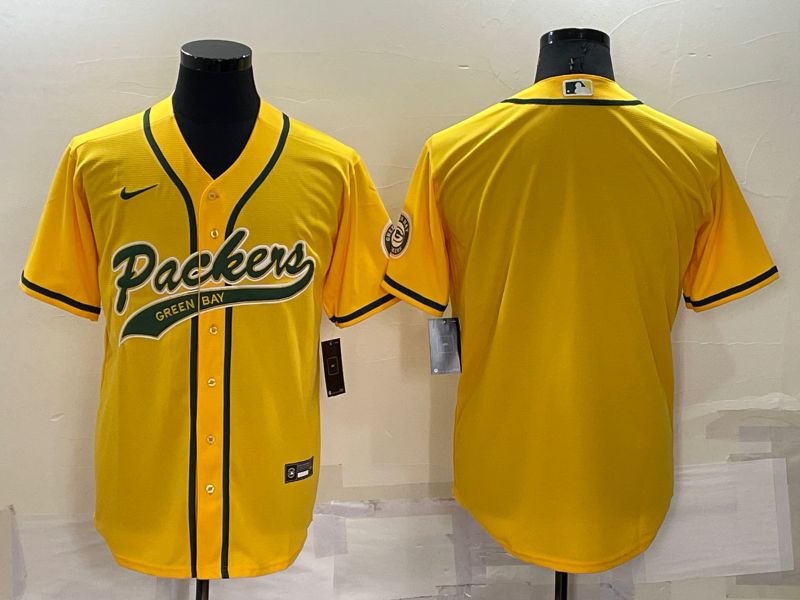 Men Green Bay Packers Blank Yellow Nike Co branded NFL Jersey->customized soccer jersey->Custom Jersey
